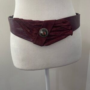 Vintage Burgundy Leather Belt with Gem